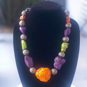 Handmade necklace - Long, chunky stone necklace - Orange and Purple